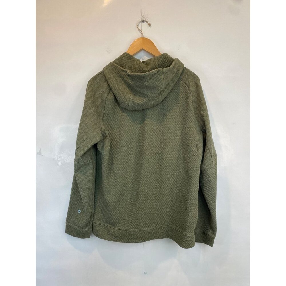 Lululemon Men's Textured Double Knit Cotton Hoodie Size Medium Heathered Olive - Picture 2 of 8